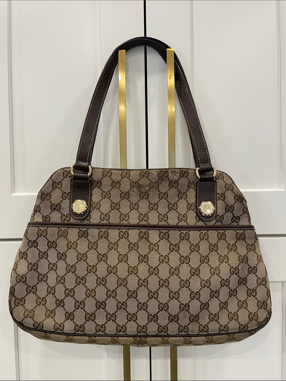 Authentic Vintage Gucci GG Brown/Tan Canvas Charmy Shoulder Bag